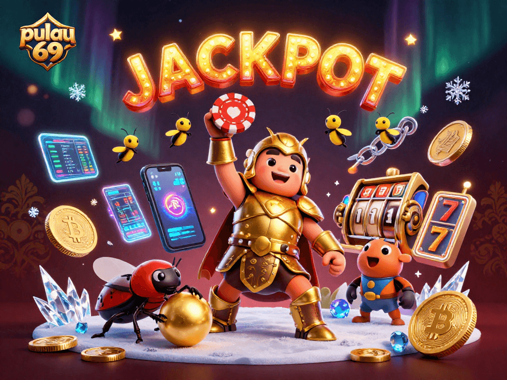 Win big with pulau 69 in this vibrant 3D casino scene filled with jackpot excitement.