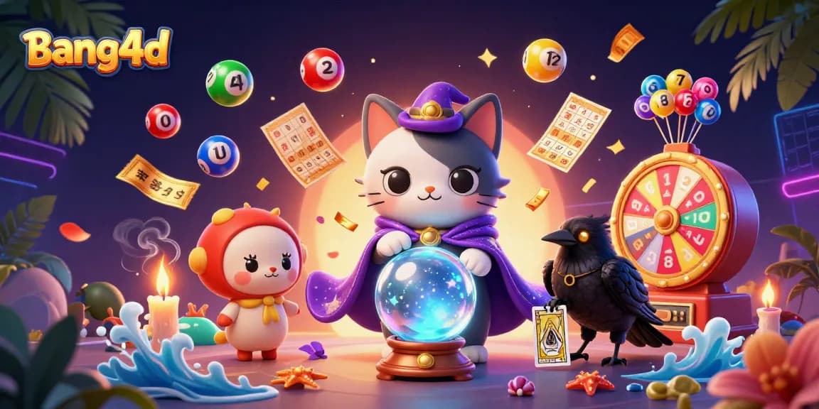 Join the fun at bang4d with vibrant lottery balls and mystical casino characters.