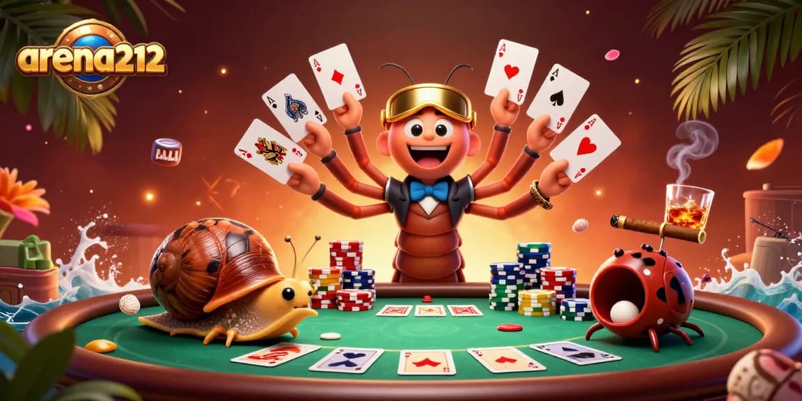 Mainkan arena212 dengan dealer kartun unik dan suasana kasino yang ramai.