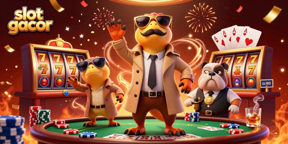 Experience thrilling slot gacor action with cartoon raptors in a casino setting.