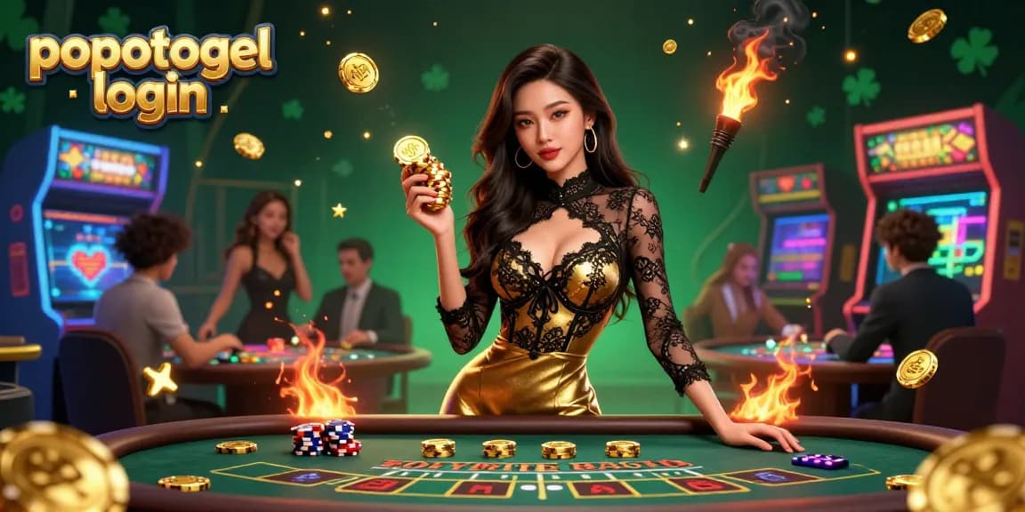 Engage in thrilling gameplay with popotogel login at a high-stakes baccarat table surrounded by dynamic casino elements.