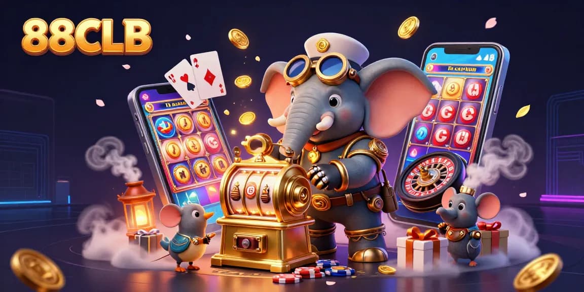 88CLB engages players with vivid illustrations of a steampunk elephant operating a golden slot machine.