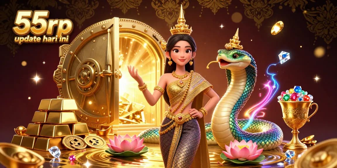 Engage with the exciting world of 55rp update hari ini featuring a captivating Thai dancer and a vibrant Naga serpent amidst treasures.
