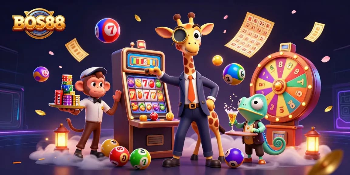 Menangkan jackpot seru di BOS88 dengan simbol buah, slot mesin, dan suasana kasino yang menyenangkan.