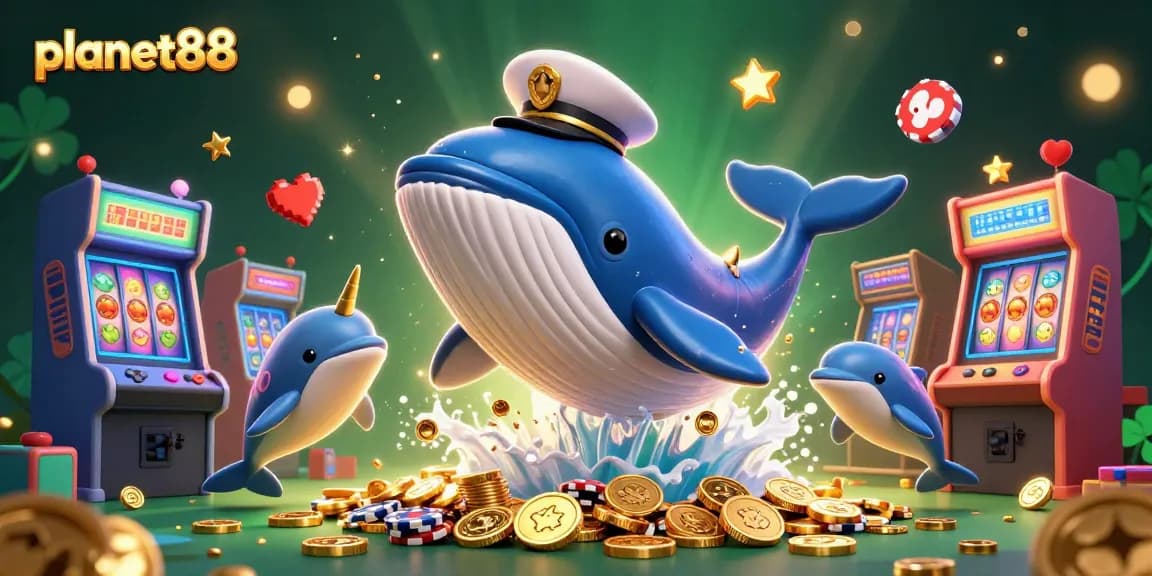 Play thrilling slot games at planet88 and win jackpots with playful dolphins and a cartoon whale.
