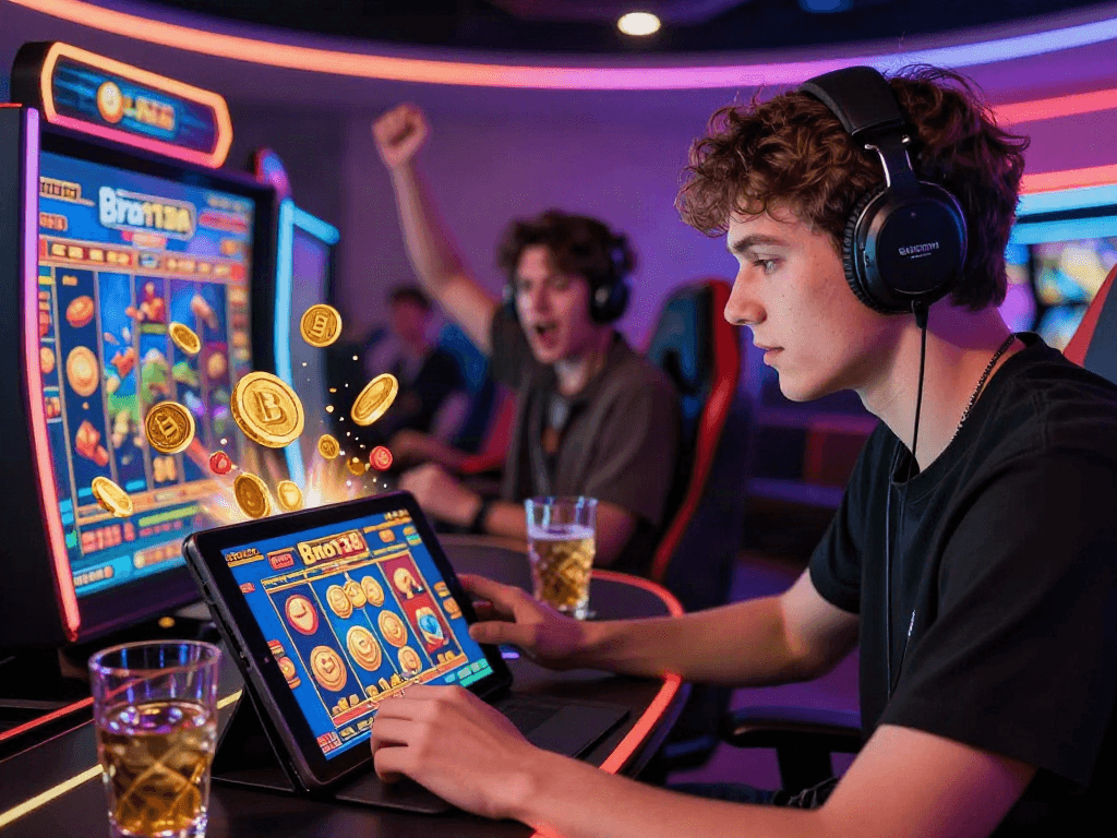 Experience the excitement of bro138 slot gameplay in a vibrant gaming lounge.