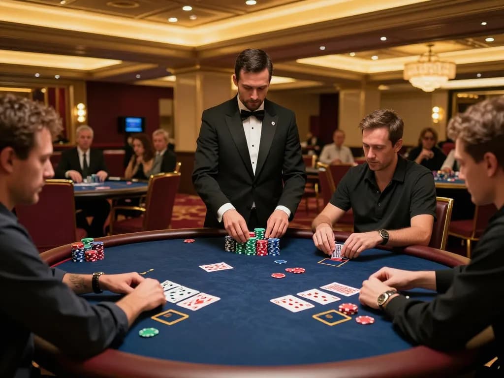 Play exciting poker games at qq mobil with vibrant chips and strategic play in a luxurious casino.