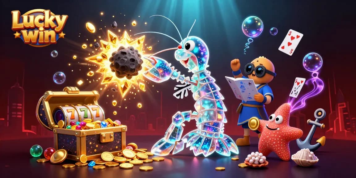 Experience the thrill of a Lucky win with animated samurai shrimp and vibrant casino elements exploding in gold.
