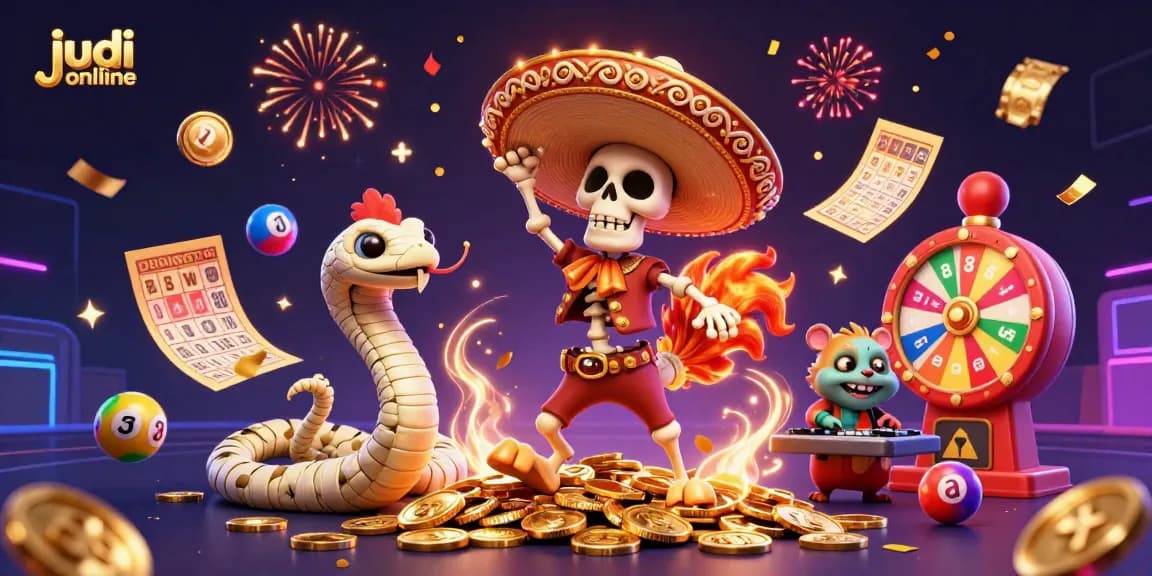 Experience the thrill of judi online with vibrant lottery elements and animated characters!