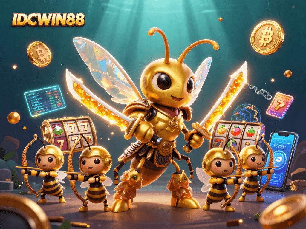 Experience thrilling spins with IDCWIN88's vibrant slots featuring golden hornets in action.