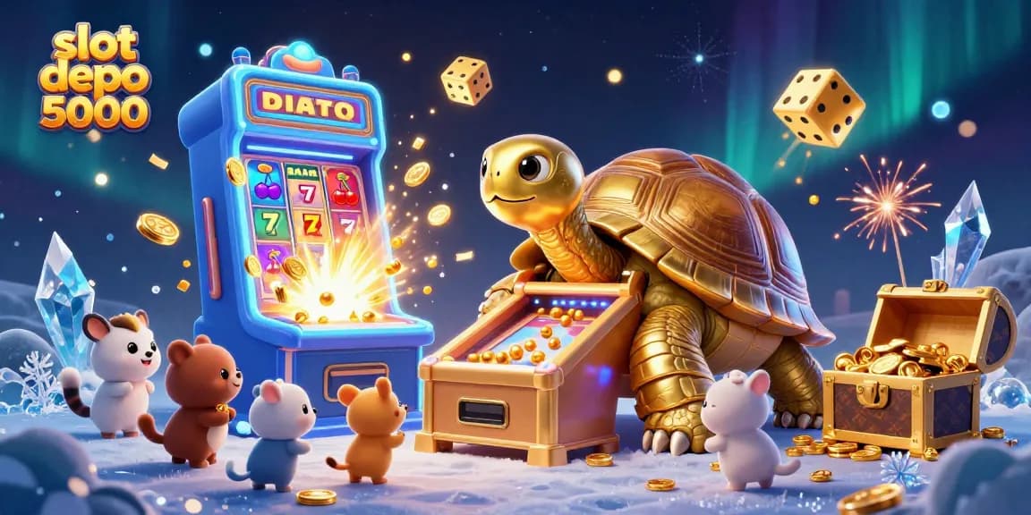Engage in thrilling slot depo 5000 action amidst joyful animals and jackpot festivities in a colorful casino scene.