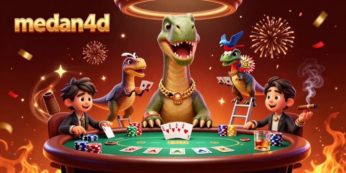 Permainan menarik medan4d di kasino dengan dinosaur dan poker unik.