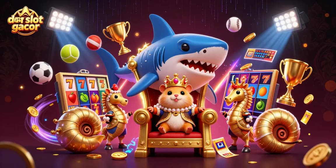 Engage with the latest daftar slot gacor on this vibrant 3D illustration showcasing a golden hamster king and slot game elements.