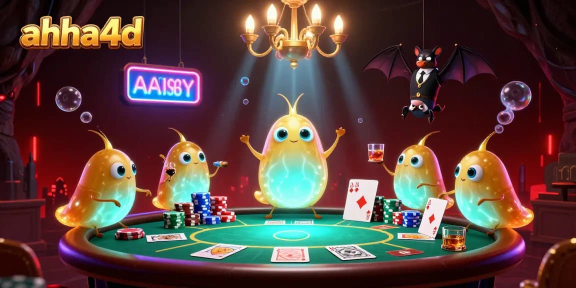Engage with ahha4d in a vibrant casino scene, showcasing glowworms illuminating poker excitement.