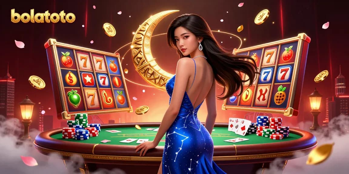 Engage with bolatoto at a dynamic casino scene featuring elegant characters and vibrant gaming elements.