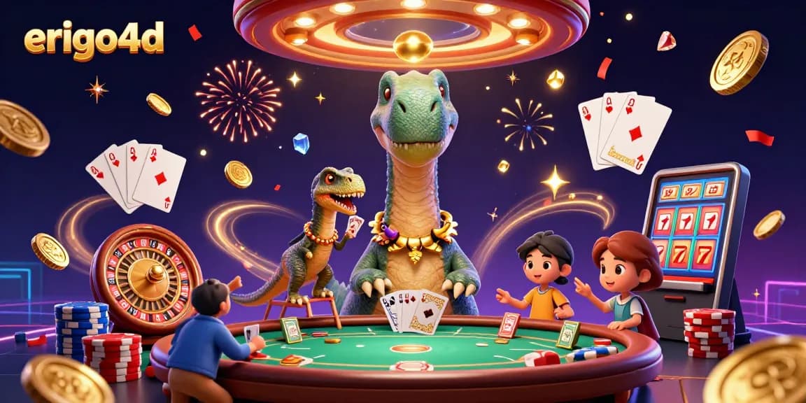 Experience thrilling wins with erigo4d as cascading coins and cards fill the vibrant casino scene.