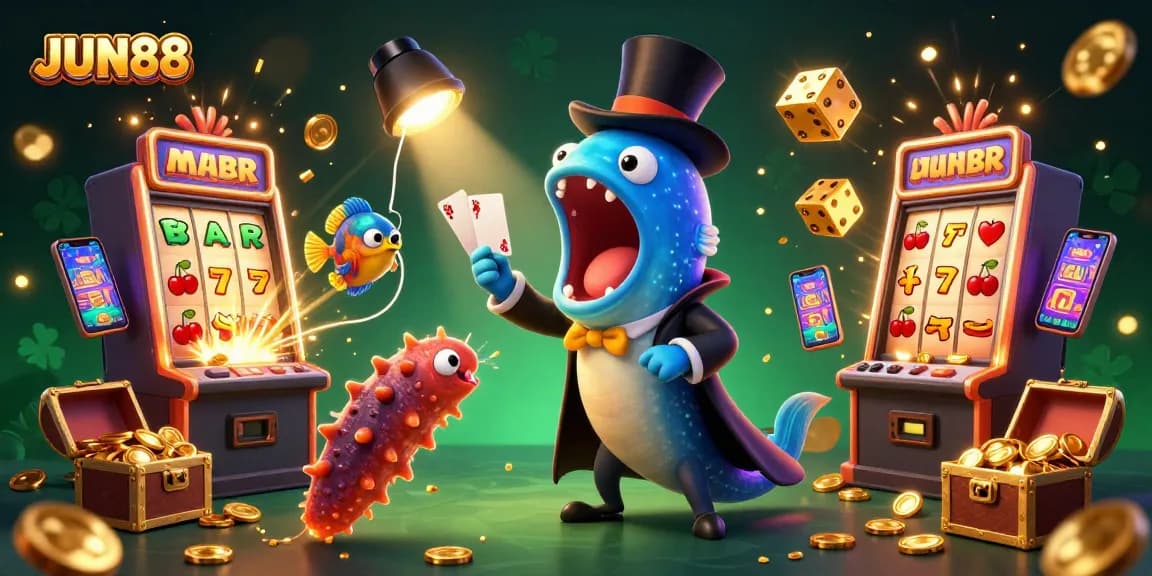 Experience thrilling action at JUN88 casino with a 3D underwater gambling scene illustrating winning moments.