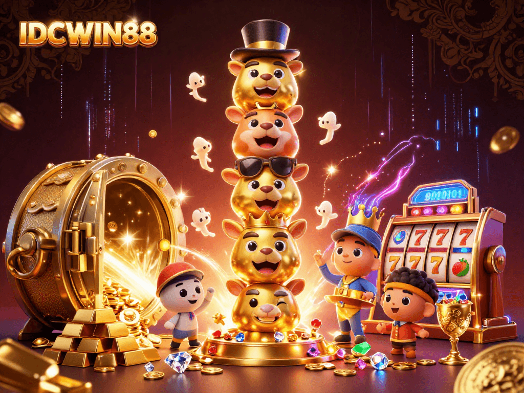 Experience exciting gameplay with IDCWIN88 in this vibrant casino-themed illustration.