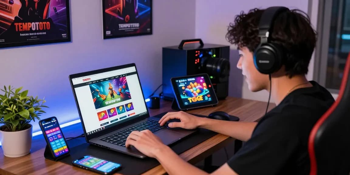 Engaging tempo toto gaming scene with player enjoying online togel experience.