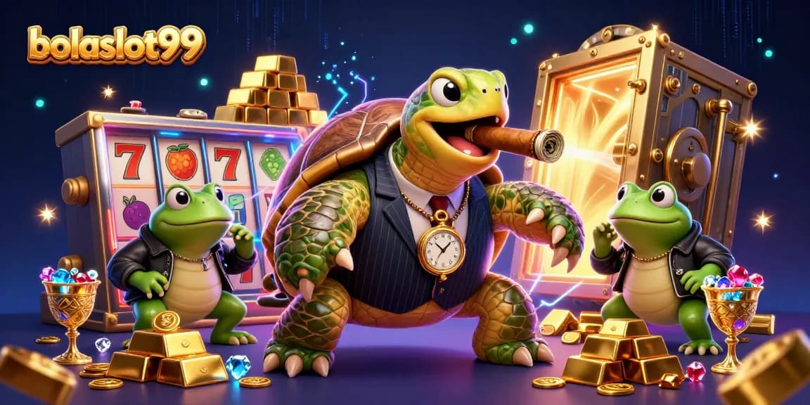 Experience the thrilling world of bolaslot99 with a vibrant casino scene featuring charismatic characters and dynamic gaming elements.