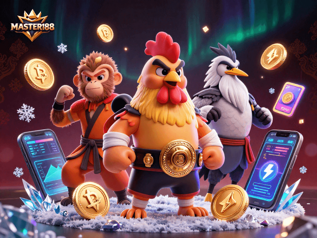 Experience winning with MASTER188 through this dynamic casino-themed illustration.