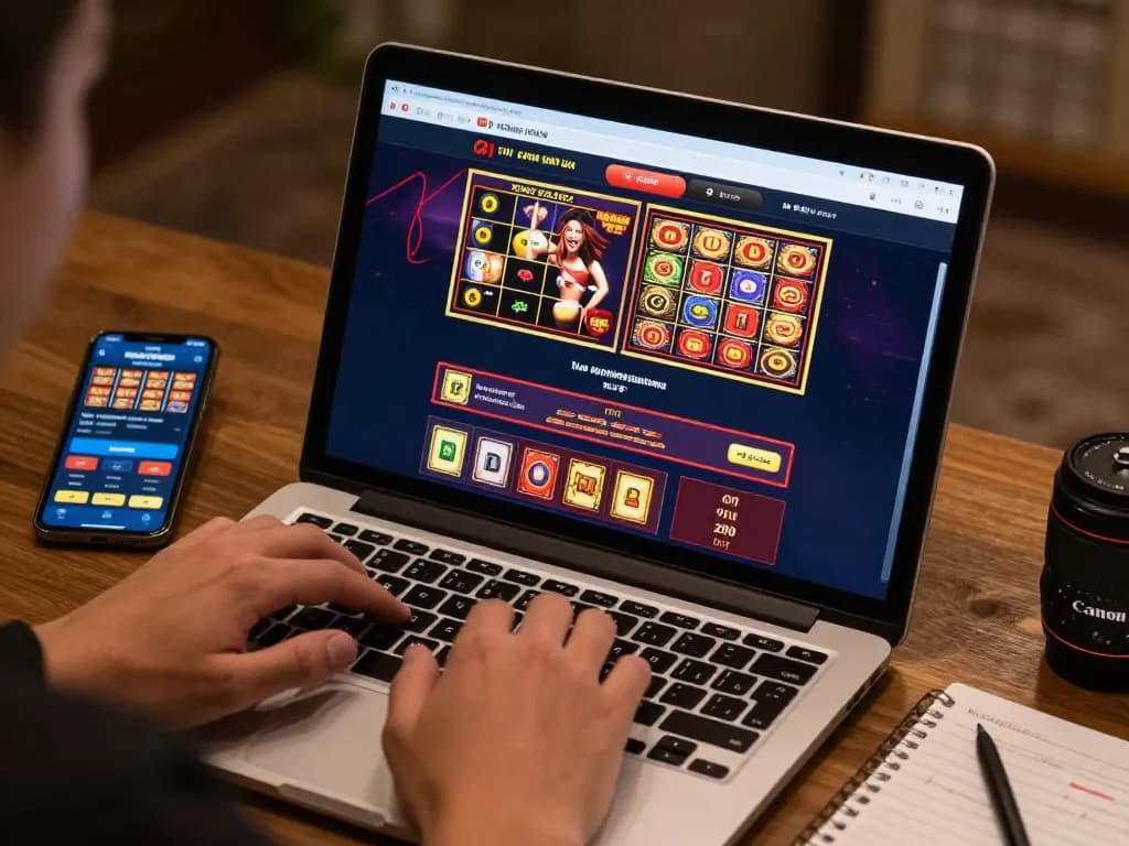Player strategizing wins using Juraganbola's online gaming platform on a laptop.