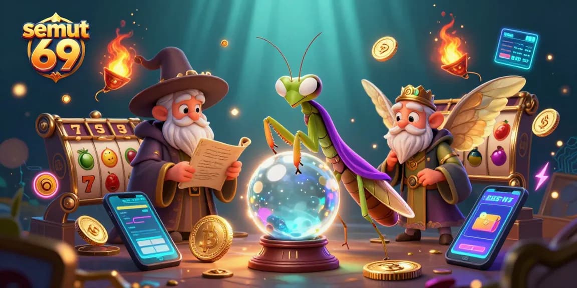 Semut 69 memberi arahan untuk menang di kasino dengan slot, jackpot, dan simbol keberuntungan dalam suasana magis.