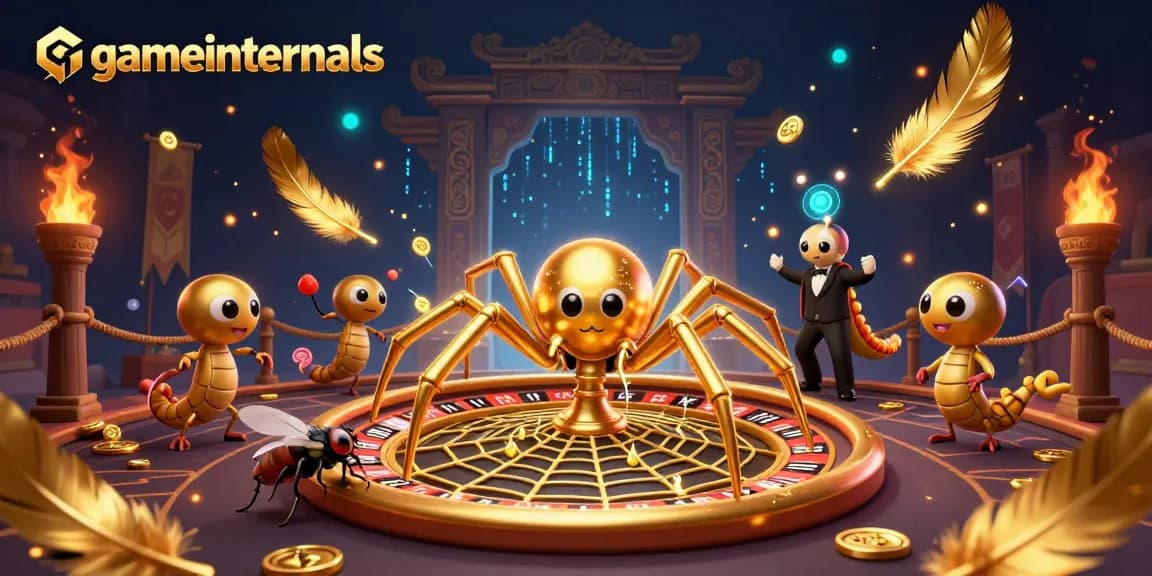 Explore gameinternals with a daring fly placing bets at a roulette wheel spun by a centipede in this dynamic casino scene.