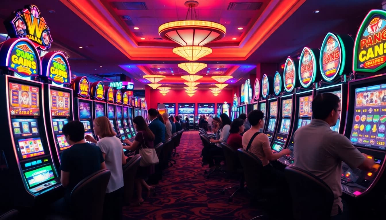 Menjadi pemenang slot dengan mesin slot berkilau di kasino yang ramai.