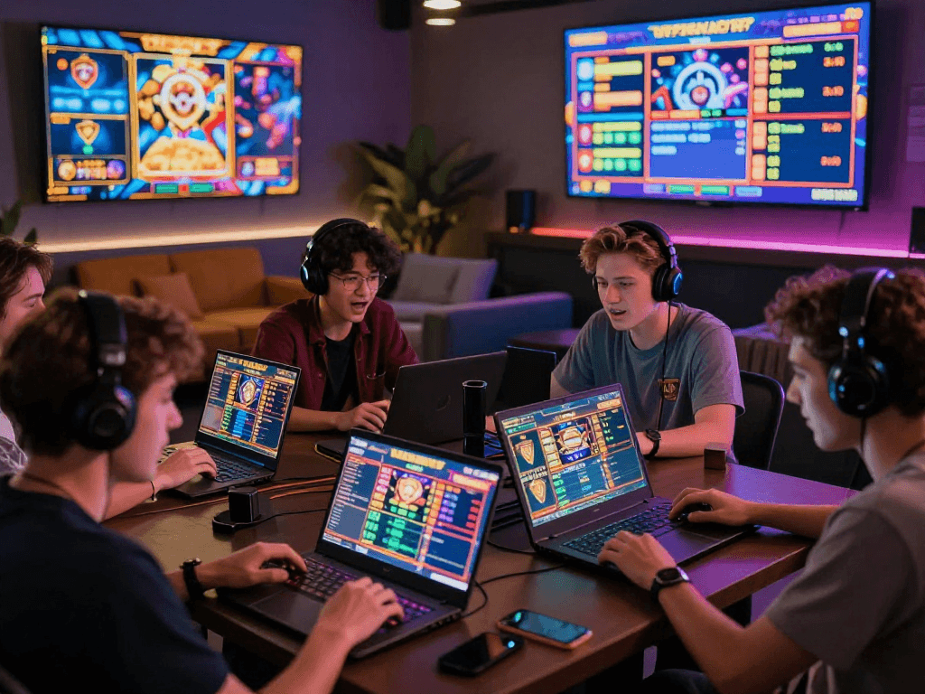 Engaged players enjoying RTP live slot games in a dynamic online gaming environment with vibrant graphics.