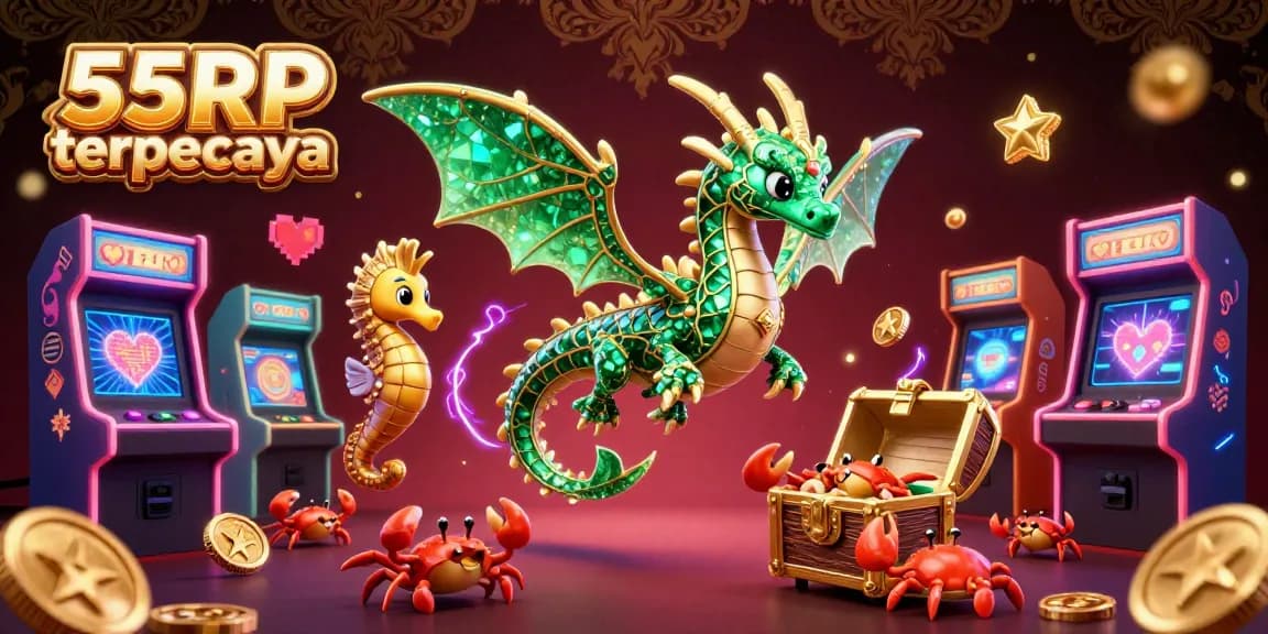 Engage with the thrilling world of 55RP terpercaya, featuring dynamic casino characters and colorful game elements.