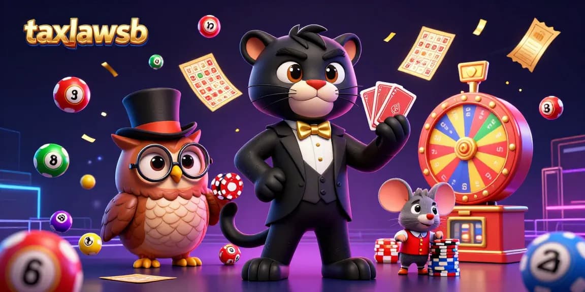 Engage in vibrant gaming action with the taxlawsb illustrated scene of a tuxedo panther, poker owl, and lucky mouse.