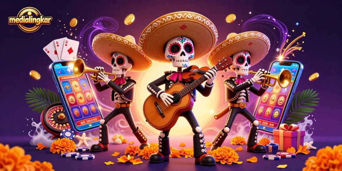 Engaging gameplay at medialingkar with vibrant slots and dynamic mariachi characters in 3D illustration.