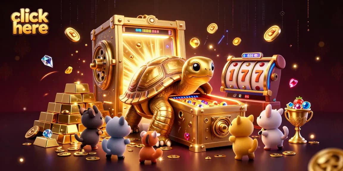 Experience the thrill of slots by clicking here in a vibrant 3D casino illustration.