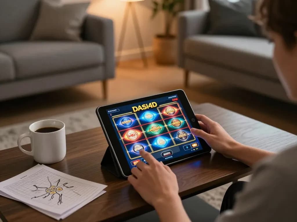 Pengalaman permainan yang menarik di slot dasi4d di tablet dalam suasana rumah yang nyaman.