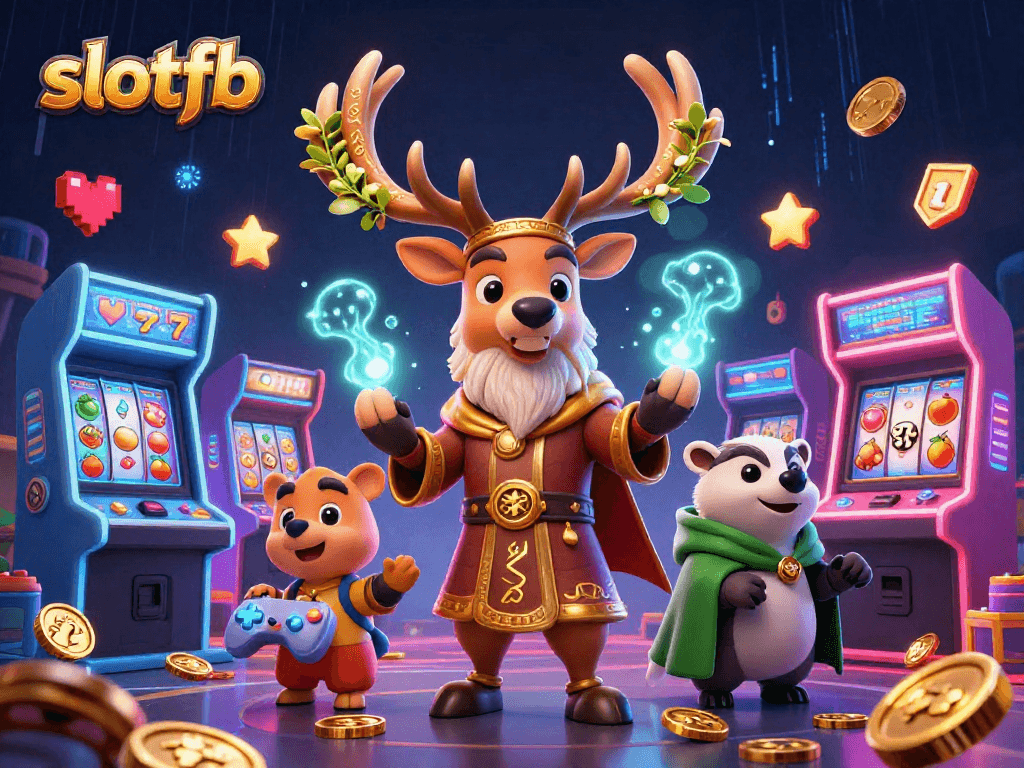 Engage with slotfb's colorful gaming world featuring a druid stag and dynamic arcade elements.