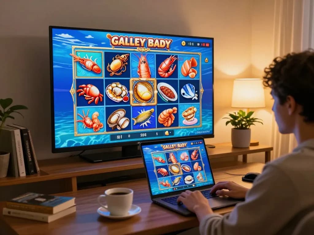 Mainkan permainan slot bertema seafood Ocean Galley di pengaturan permainan online yang nyaman.