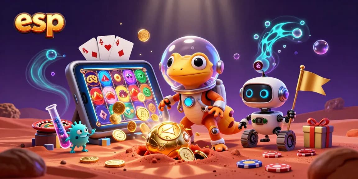 Spin and win with esp in a vibrant gaming scene featuring Martian gecko and casino delights.
