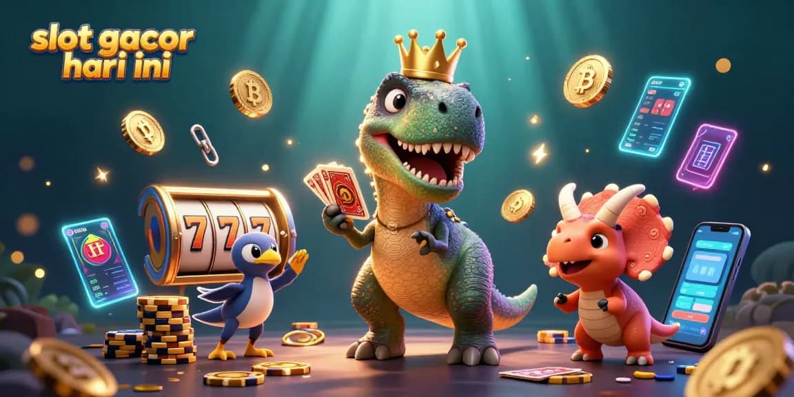 Menangkan jackpot di slot gacor hari ini dengan karakter lucu dalam ilustrasi kasino digital.