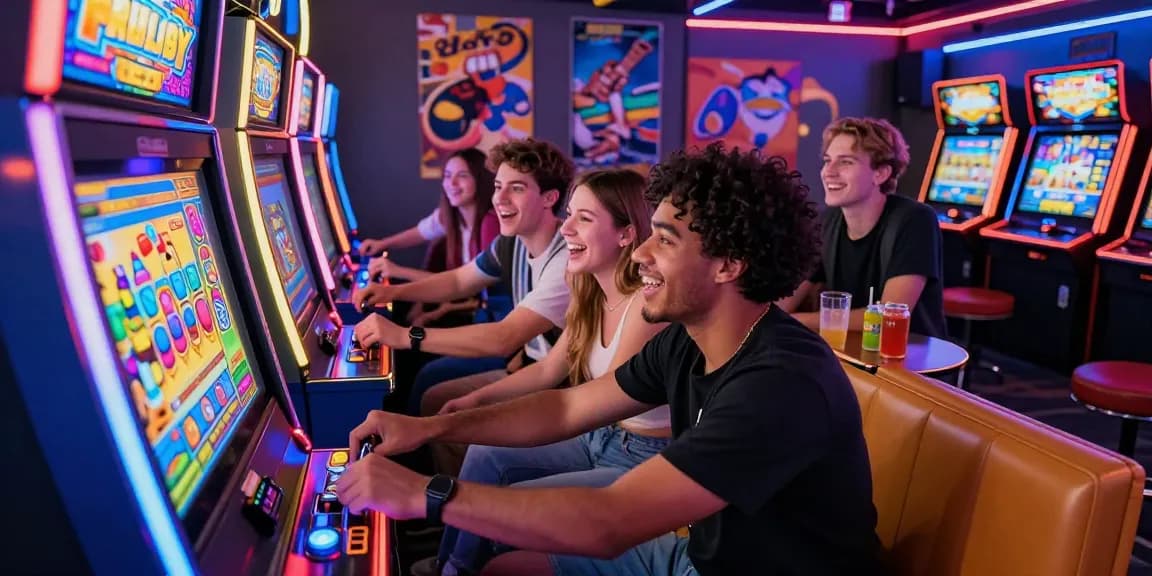 Slot Gacor menampilkan suasana bermain mesin slot yang penuh keceriaan di arcade.