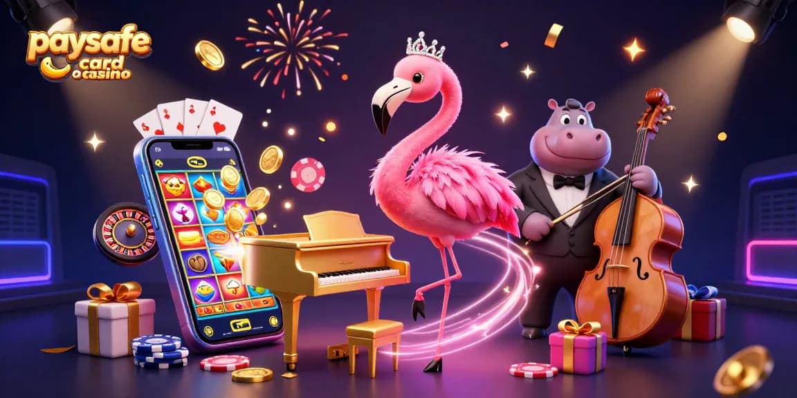 Erleben Sie aufregendes Gameplay im Paysafe Card Casino, das lebendige Casino-Elemente und Charaktere präsentiert.