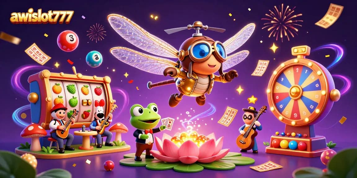 Experience thrilling gameplay with awslot777 in this dynamic online casino illustration.