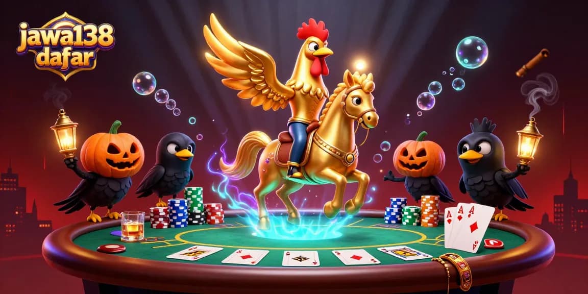 Engage in thrilling action with jawa138 daftar, featuring a stunning 3D illustration of cartoon characters in a vibrant casino.