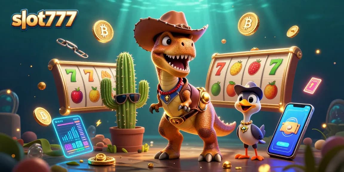 Engage with slot777 and win big in vibrant casino-style gameplay, showcasing 3D cartoon characters.
