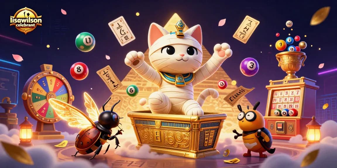 Lisawilsoncelebrant menghadirkan suasana permainan dengan mumi kucing 3D dan elemen lotere warna-warni.