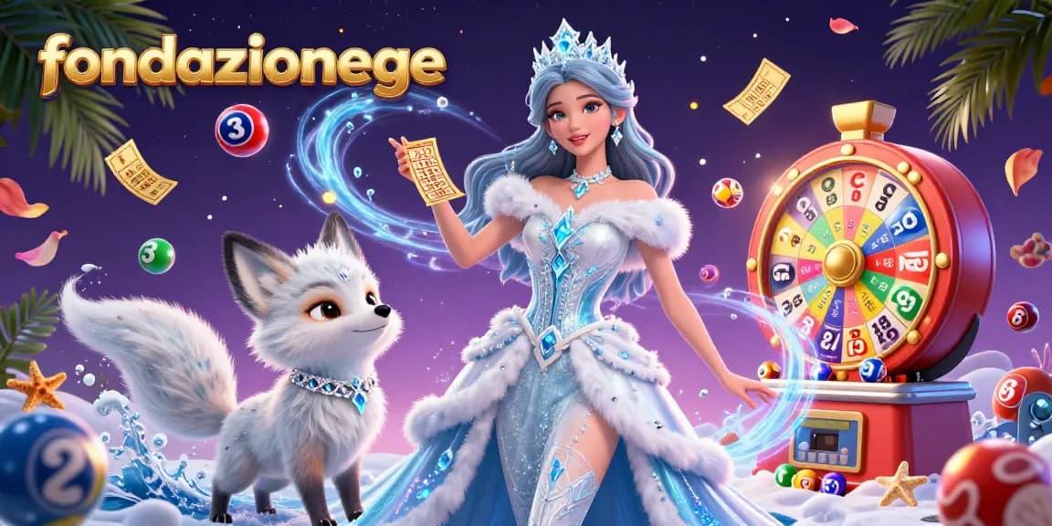 Experience thrilling lottery action at fondazionege with vibrant colorful elements and a stunning ice queen.