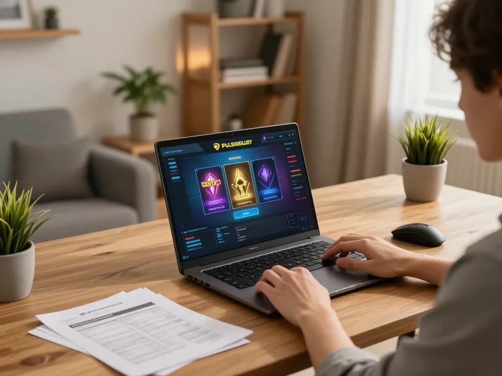PULSASLOT SLOT ONLINE TERPERCAYA gaming setup with player engaged in strategic online play