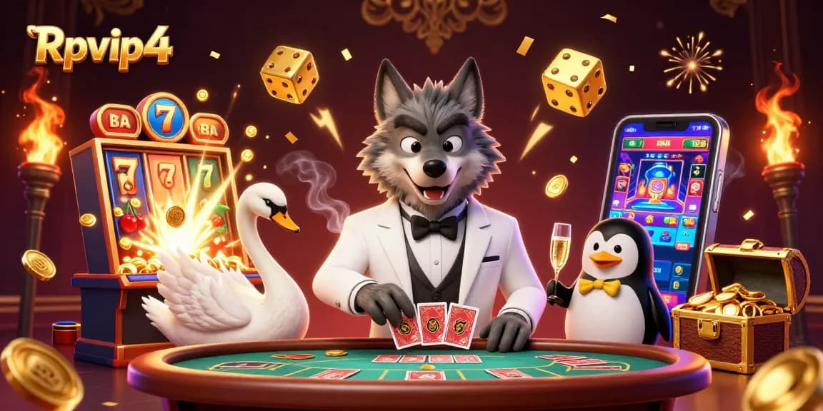 Rasakan sensasi Rpvip4 dengan serigala ramah, dealer angsa, dan sommelier penguin dalam suasana kasino yang cerah.