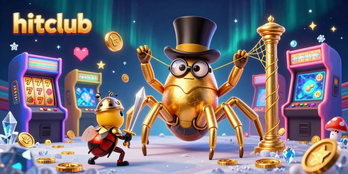 Engage in thrilling gameplay at hitclub with a golden tarantula and beetle knight in a vibrant casino scene.