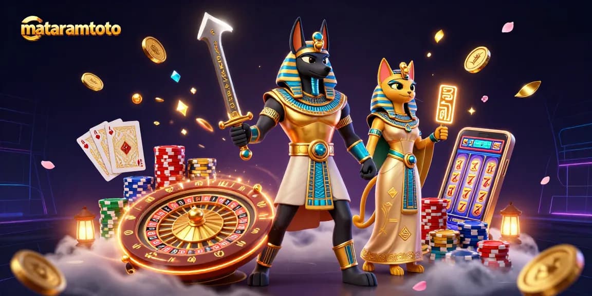 Gambarkan aksi di mataramtoto dengan Anubis dan Bastet di kasino magis.